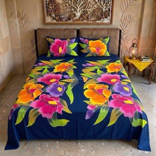 Rayon Bedsheet Hand Painted Floral Design 